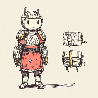 Kestrel Duet Collective style, Midjourney V6.1: concept art character design of retropunk steam knight