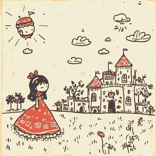 Kestrel Duet Collective style, Midjourney V6.1: retro fairy-tale illustration