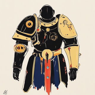 Elephantopter Almanac style, Midjourney V6.1: concept art character design of retropunk steam knight