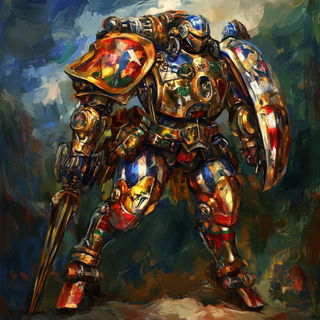 Sunglass Riverism style, Midjourney V6.1: concept art character design of retropunk steam knight