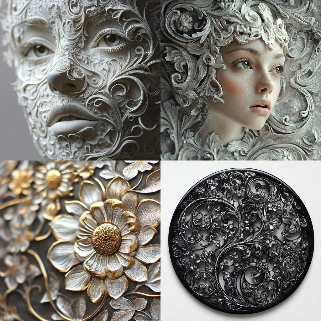 Filigree style, Midjourney V6.1, render 1 of 4