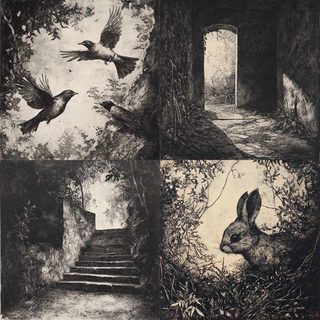 Fine art etching style, Midjourney V6.1, render 1 of 4