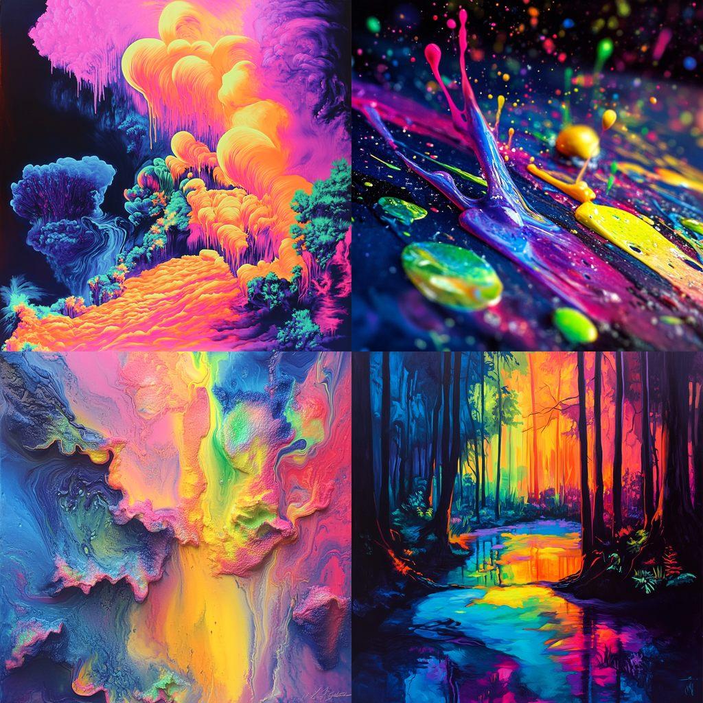 Fluorescent colors style, Midjourney V6.1, render 1 of 4