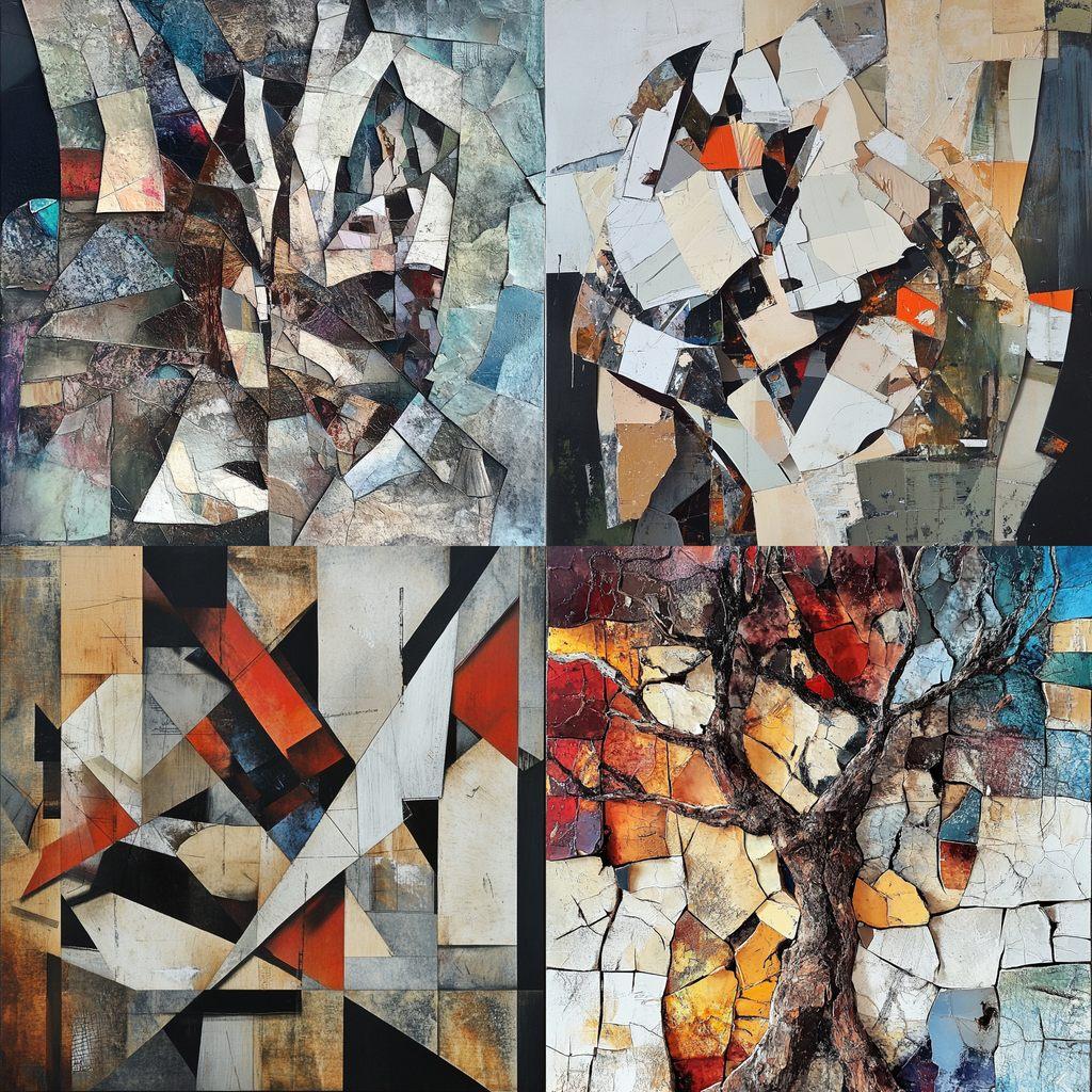 Fragmented composition style, Midjourney V6.1, render 1 of 4