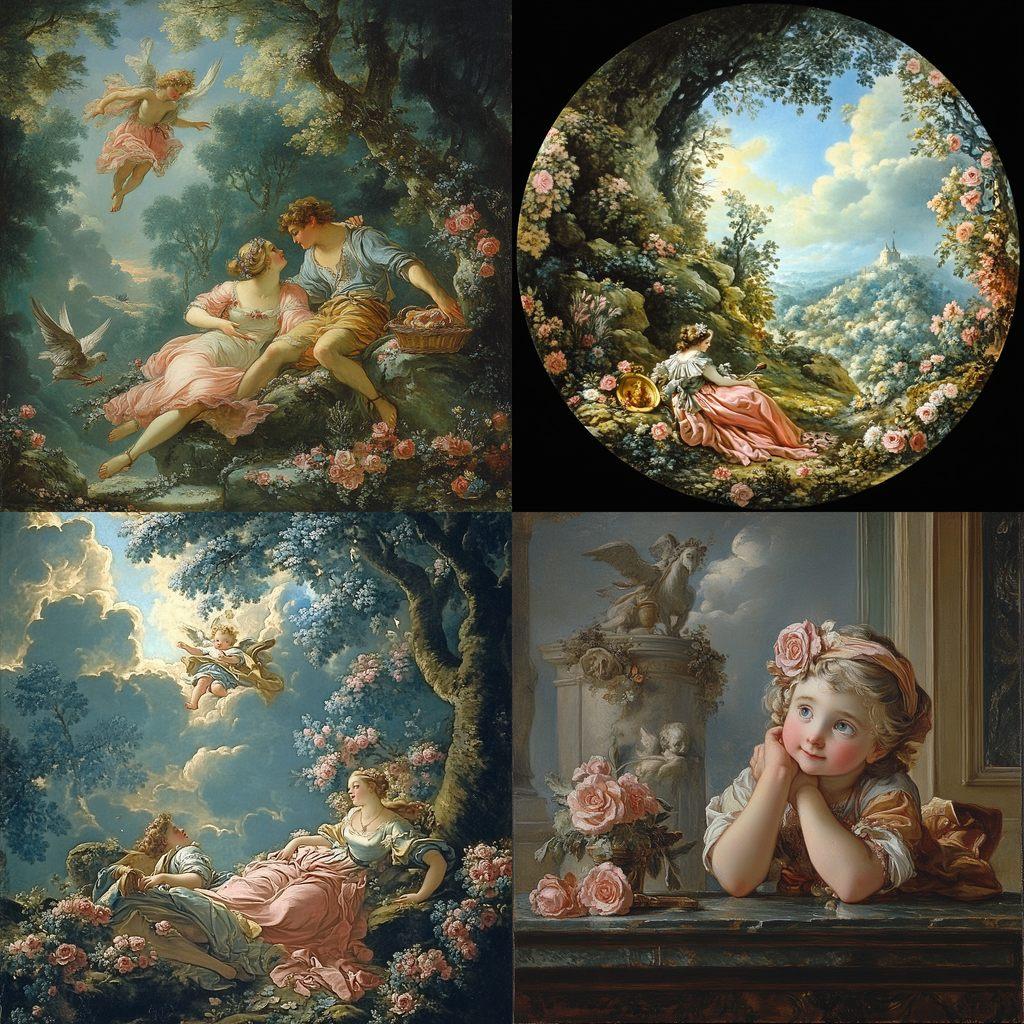 Francois Boucher style, Midjourney V6.1, render 1 of 4