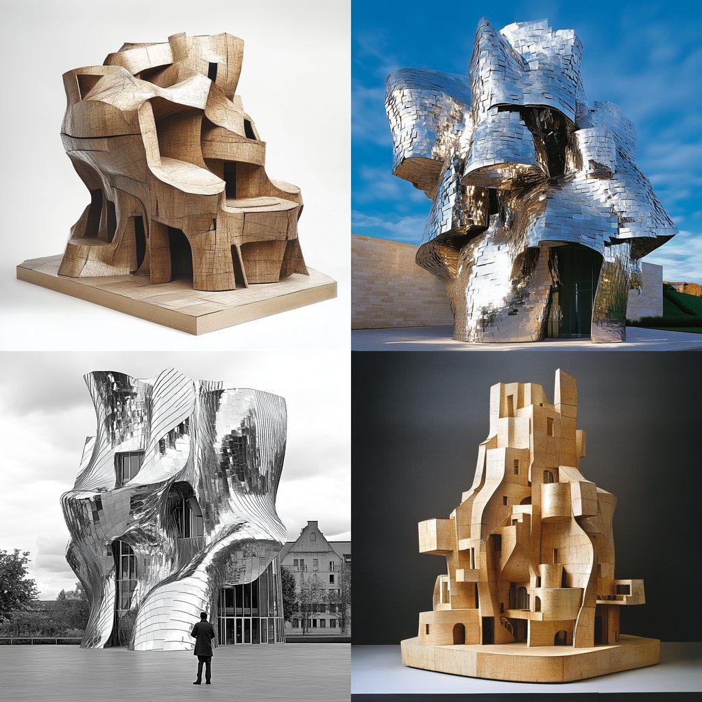 Frank Gehry style, Midjourney V6.1, render 1 of 4