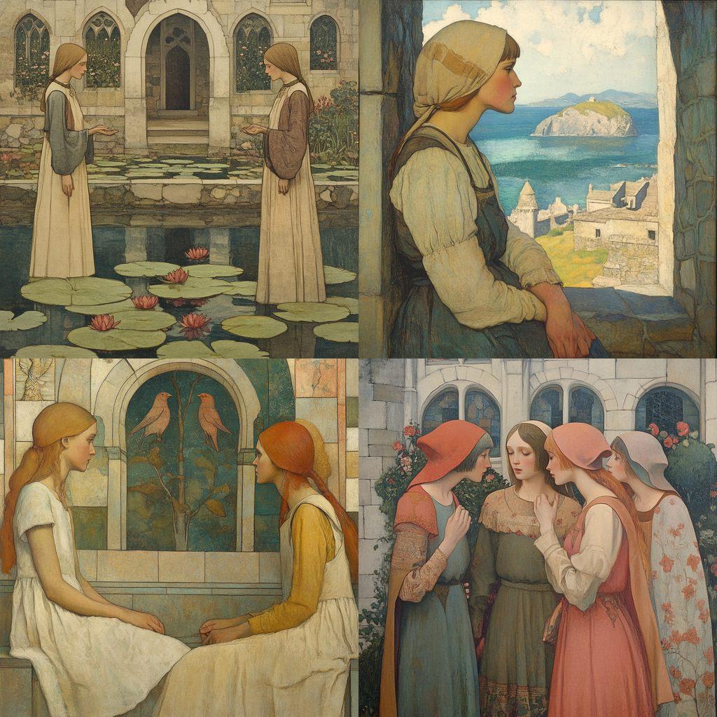 Frederick Cayley Robinson style, Midjourney V6.1, render 1 of 4