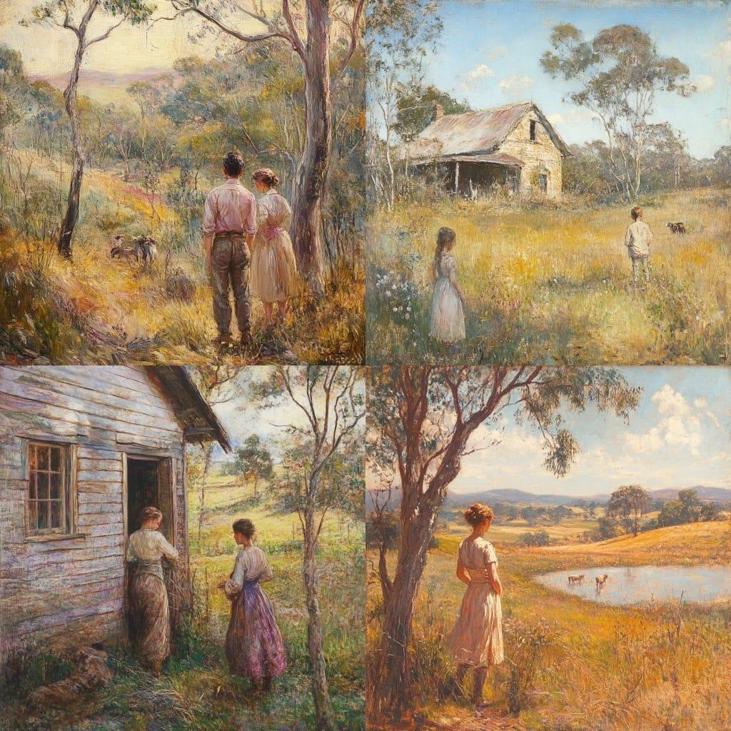 Frederick McCubbin style, Midjourney V6.1, render 1 of 4