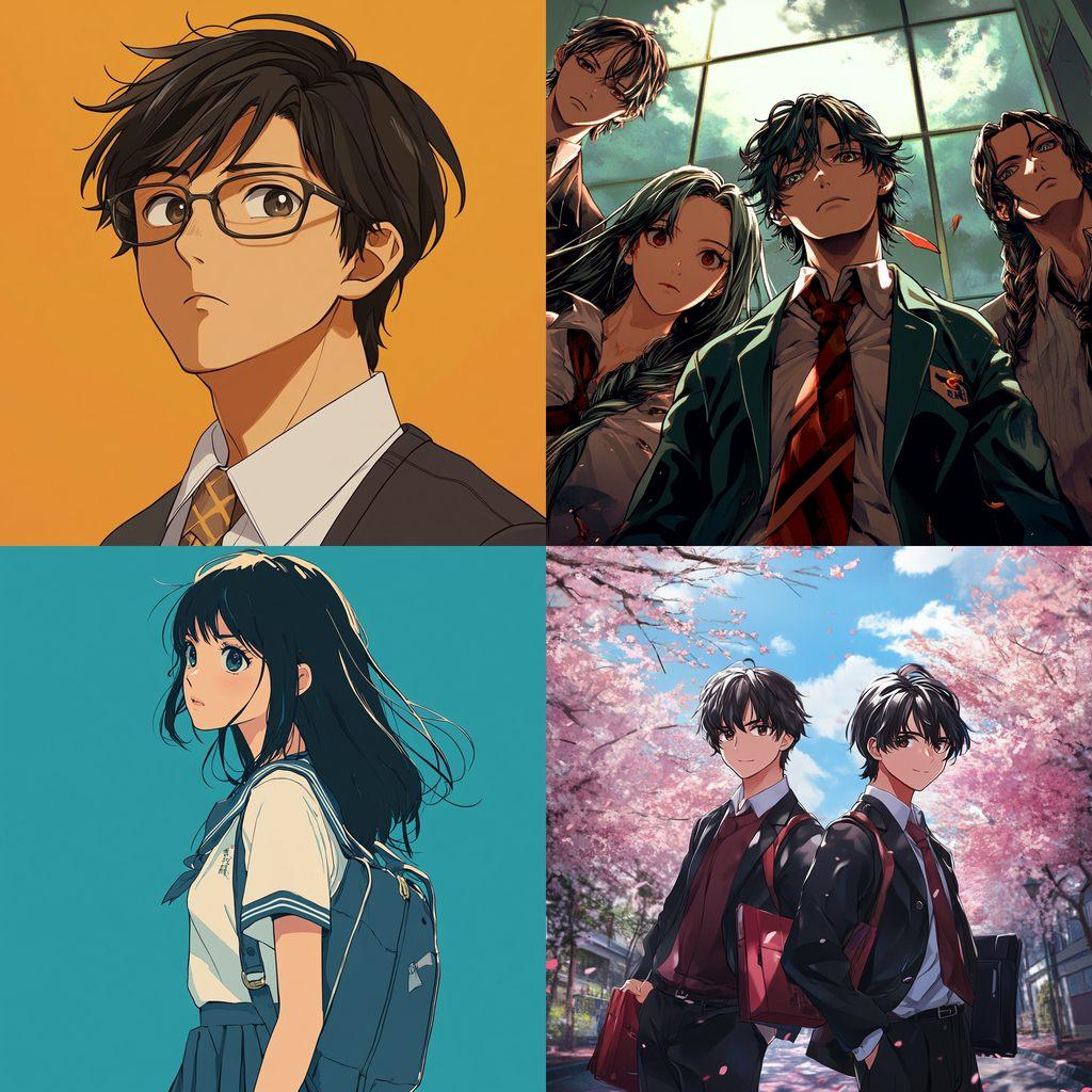 Gakuen anime style style, Midjourney V6.1, render 1 of 4