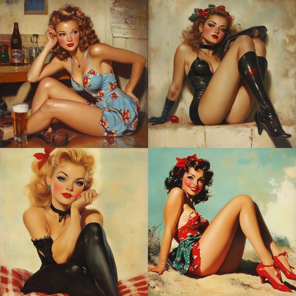 Gil Elvgren style, Midjourney V6.1, render 1 of 4