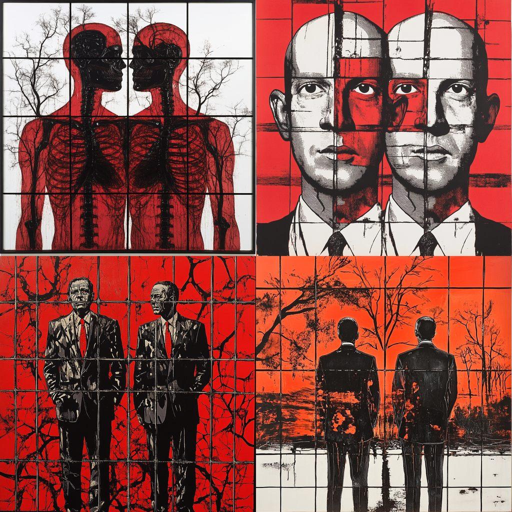 Gilbert and George style, Midjourney V6.1, render 1 of 4