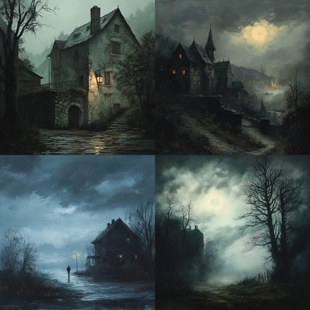 Gloomy atmosphere style, Midjourney V6.1, render 1 of 4
