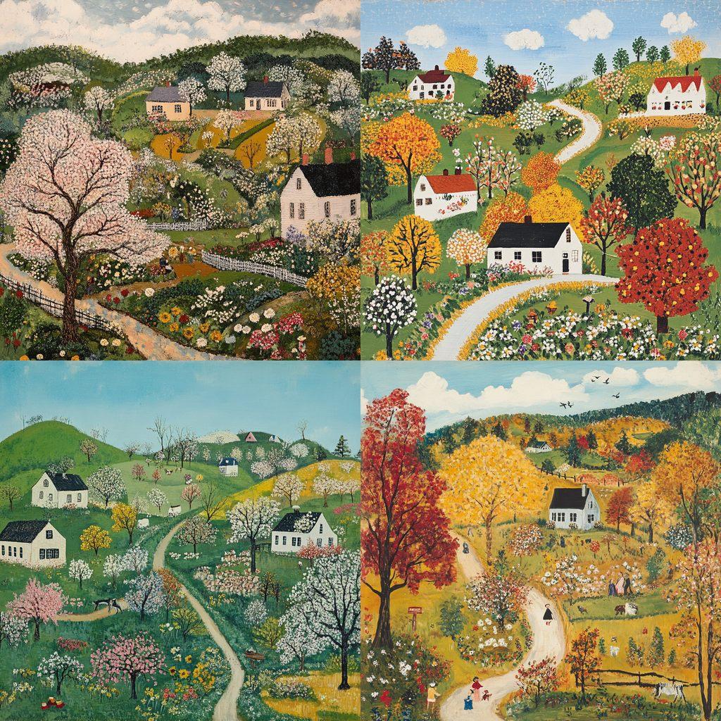 Grandma Moses style, Midjourney V6.1, render 1 of 4