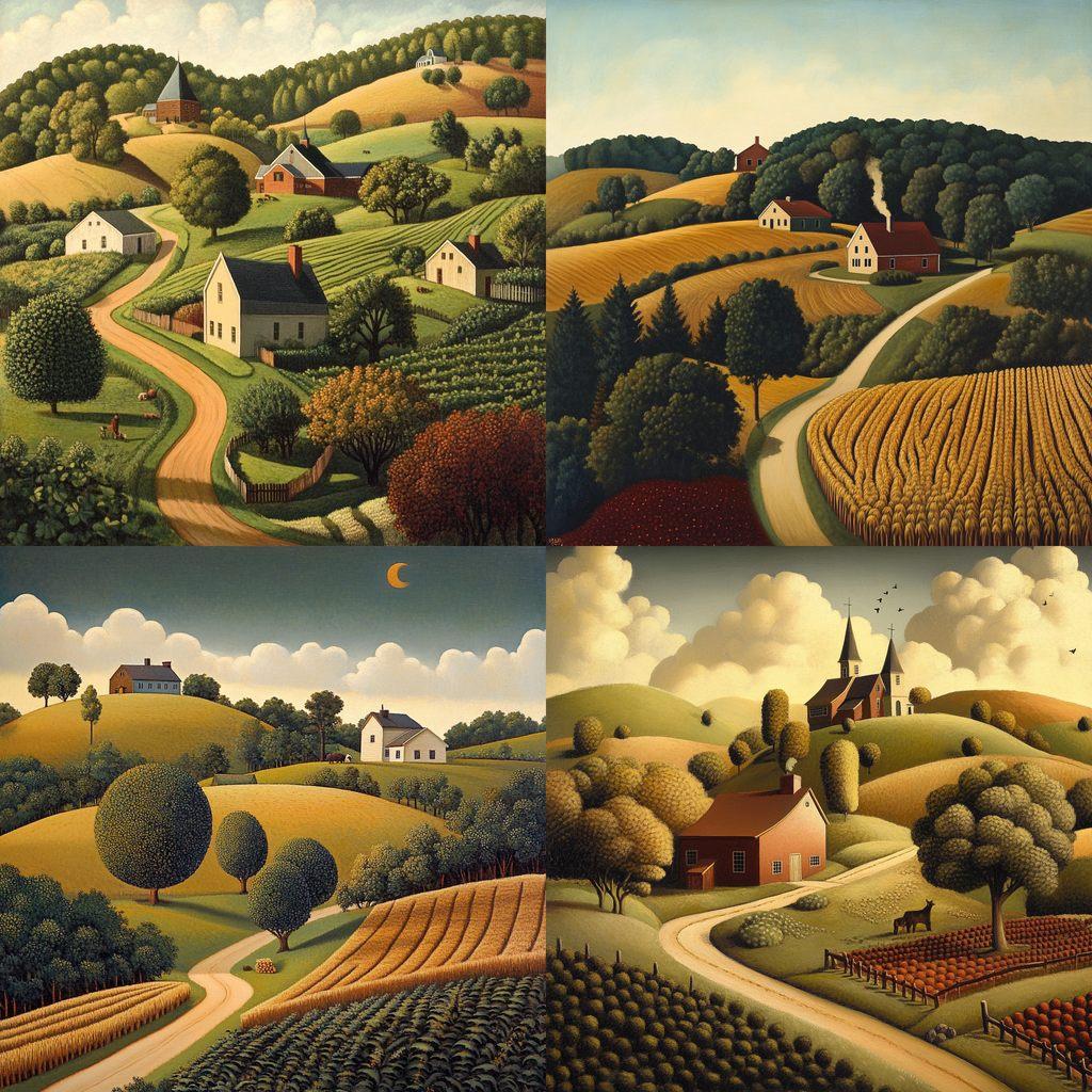 Grant Wood style, Midjourney V6.1, render 1 of 4
