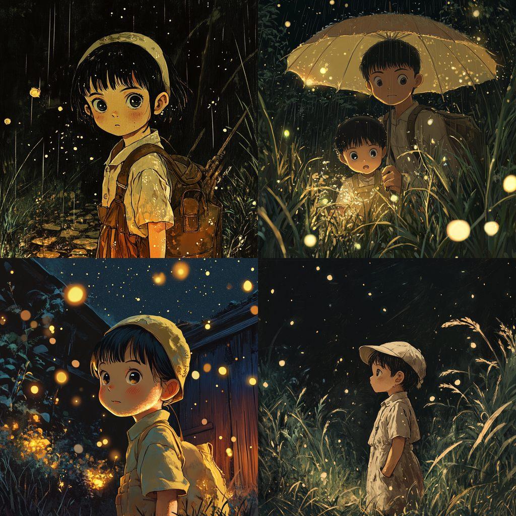 Grave of the Fireflies style, Midjourney V6.1, render 1 of 4