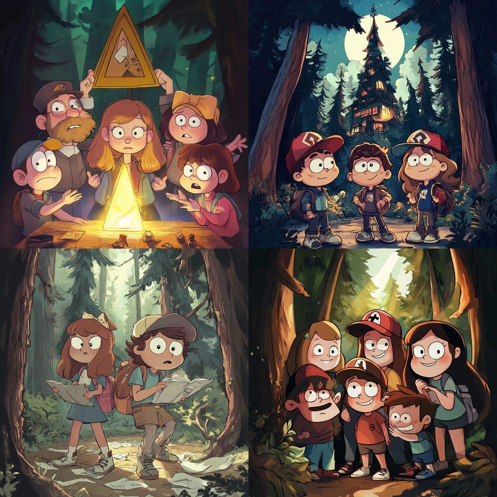 Gravity Falls style, Midjourney V6.1, render 1 of 4