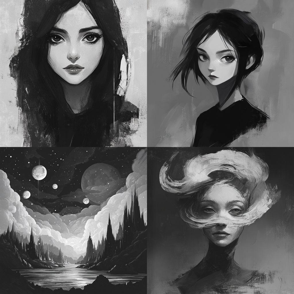 Grayscale style, Midjourney V6.1, render 1 of 4