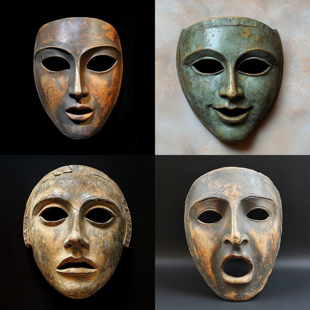 Greek Theatre mask style, Midjourney V6.1, render 1 of 4
