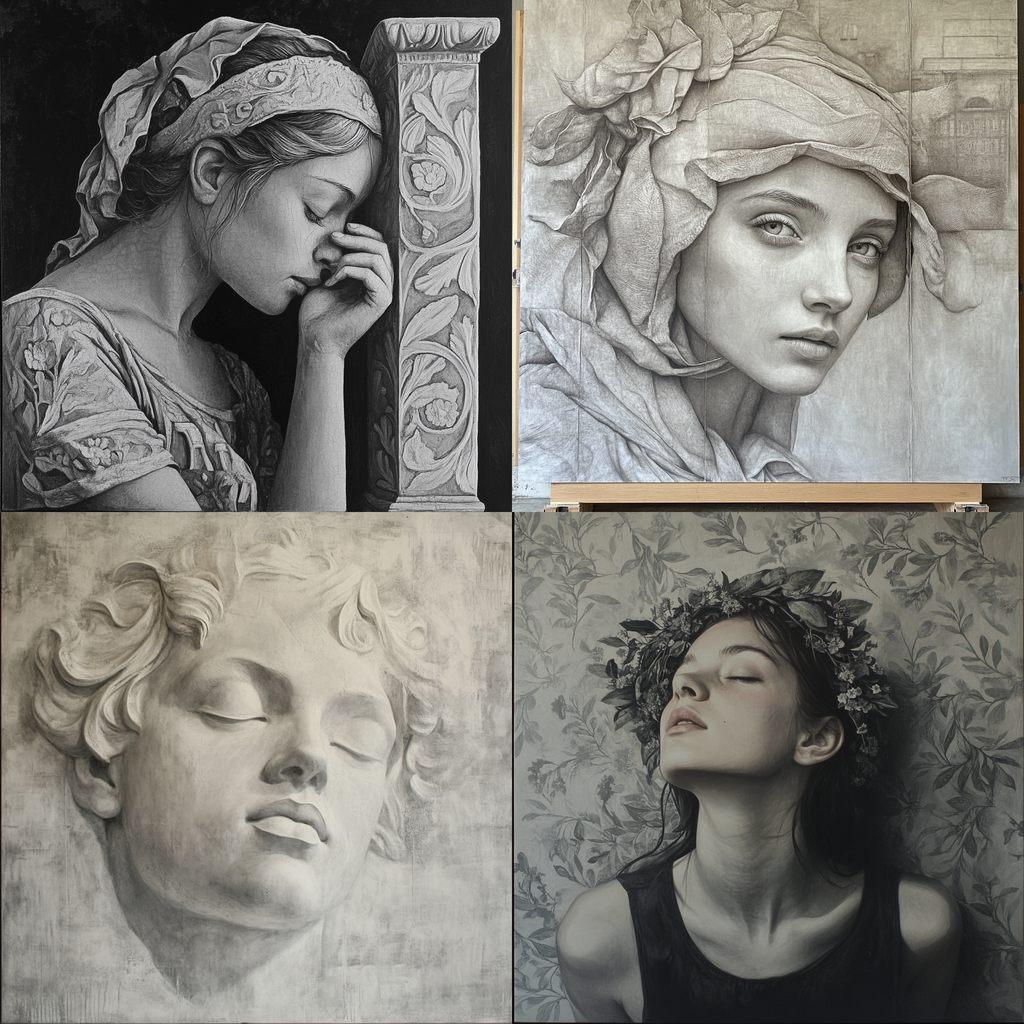 Grisaille style, Midjourney V6.1, render 1 of 4