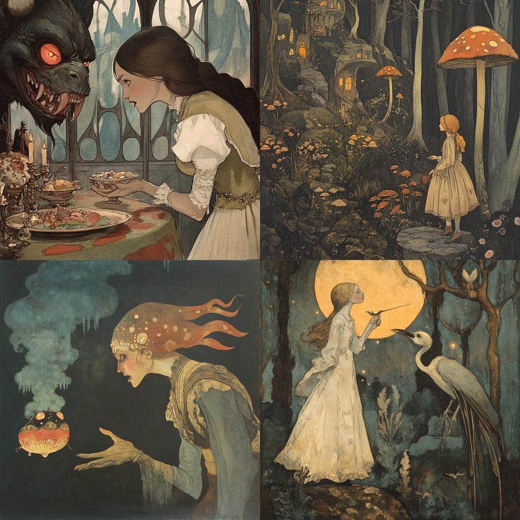 Gustaf Tenggren style, Midjourney V6.1, render 1 of 4
