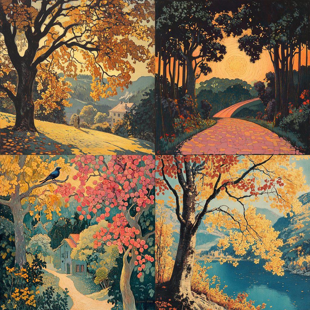 Gustave Baumann style, Midjourney V6.1, render 1 of 4