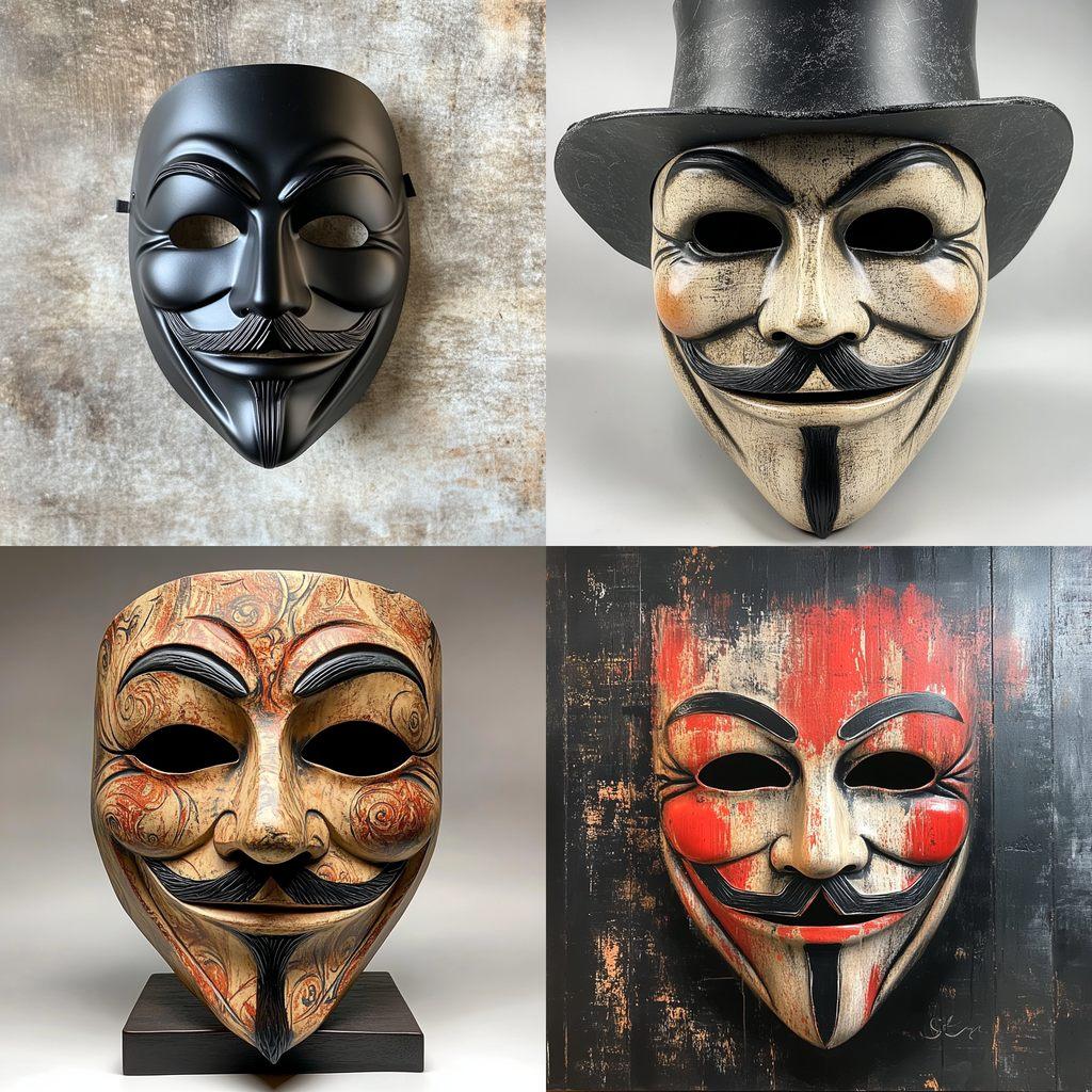 Guy Fawkes mask style, Midjourney V6.1, render 1 of 4