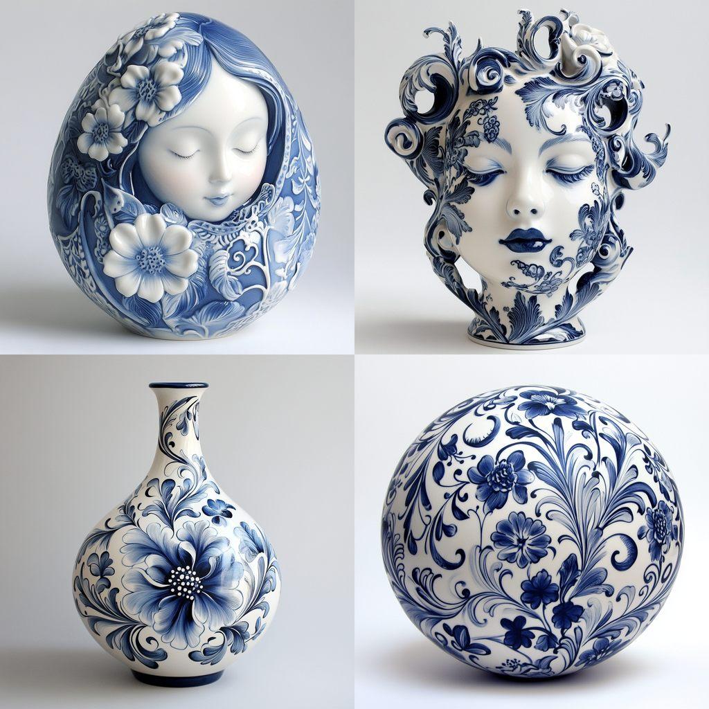 Gzhel ceramic style, Midjourney V6.1, render 1 of 4