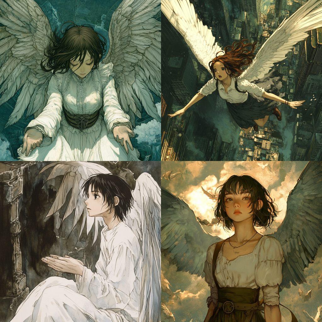 Haibane Renmei style, Midjourney V6.1, render 1 of 4