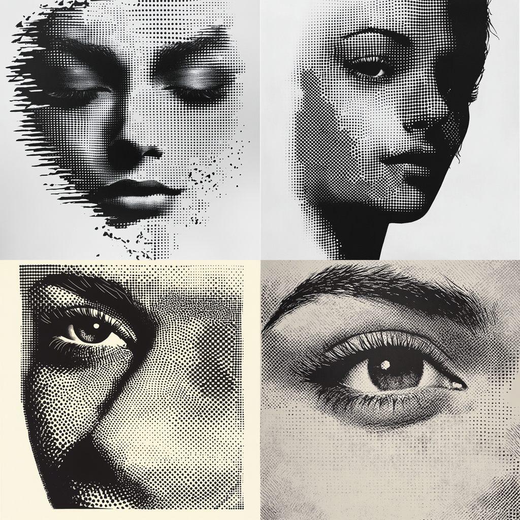 Halftone print style, Midjourney V6.1, render 1 of 4