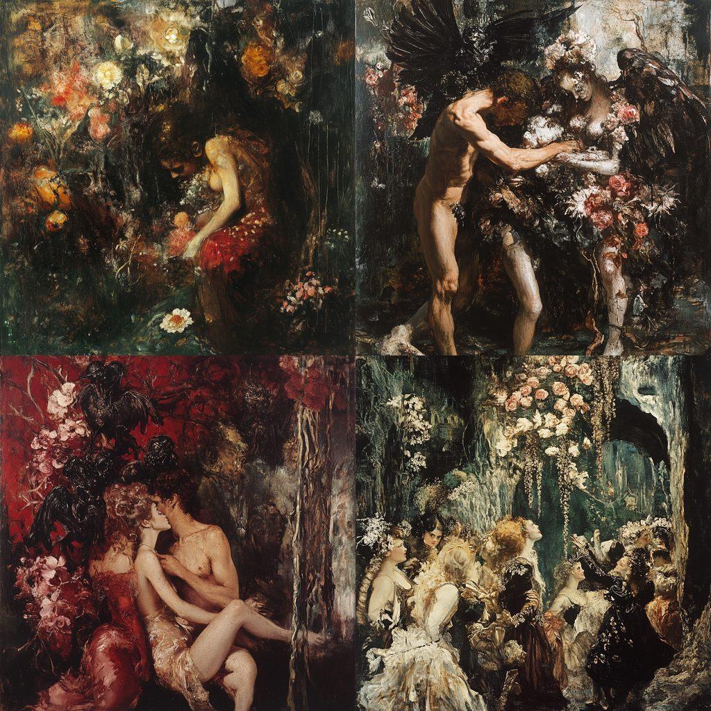 Hans Makart style, Midjourney V6.1, render 1 of 4