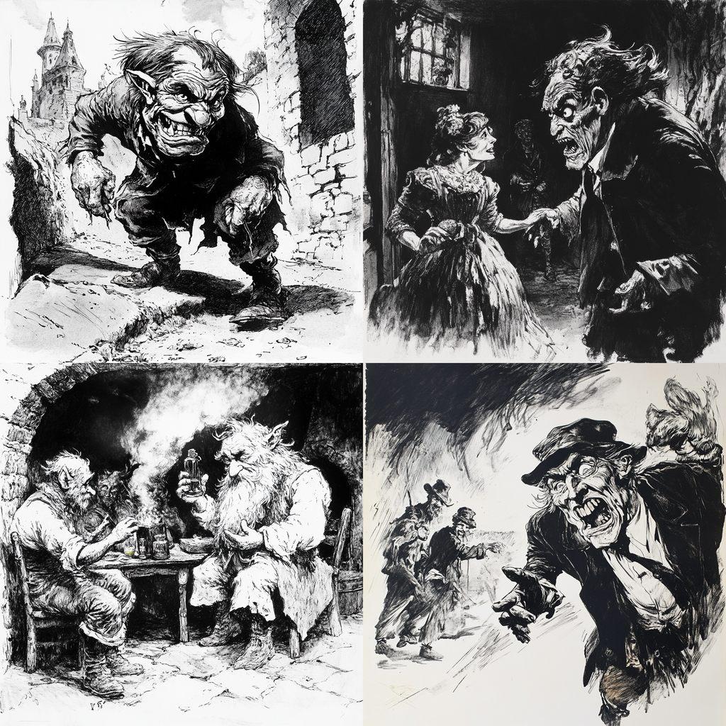 Harry Furniss style, Midjourney V6.1, render 1 of 4
