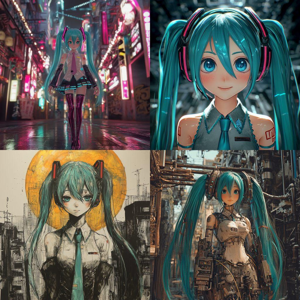 Hatsune Miku style, Midjourney V6.1, render 1 of 4