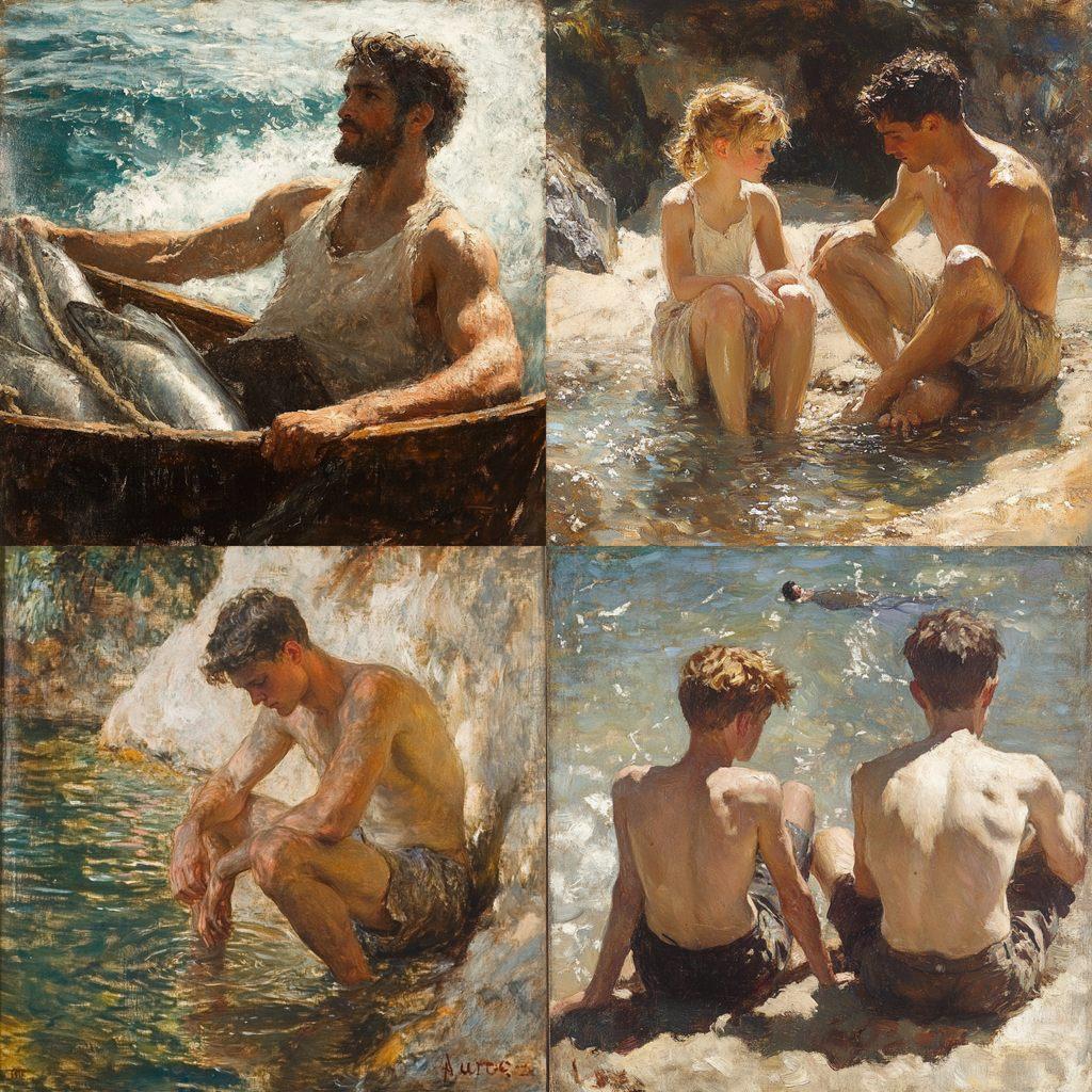 Henry Scott Tuke style, Midjourney V6.1, render 1 of 4