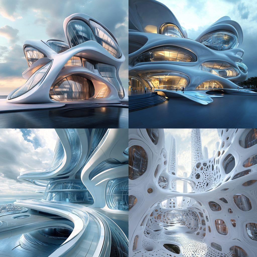 High-tech architecture style, Midjourney V6.1, render 1 of 4