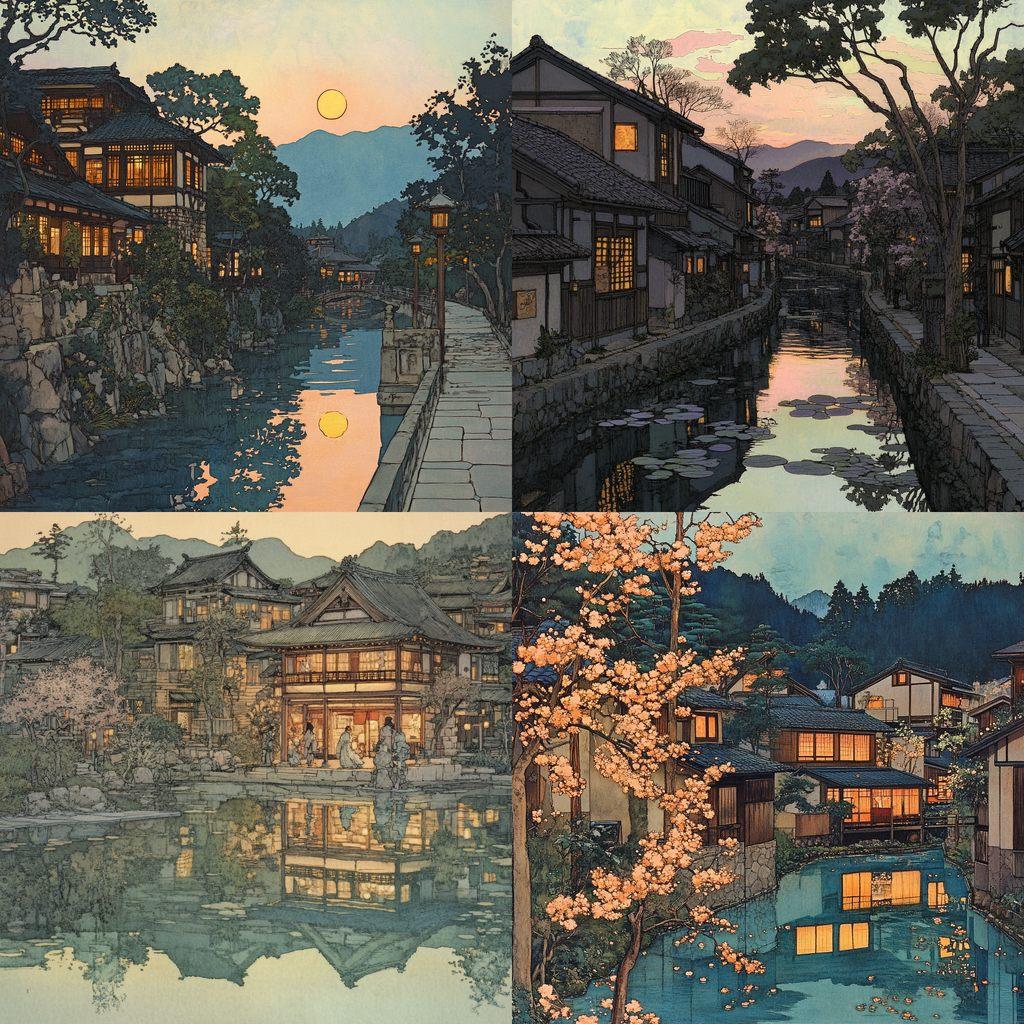 Hiroshi Yoshida style, Midjourney V6.1, render 1 of 4