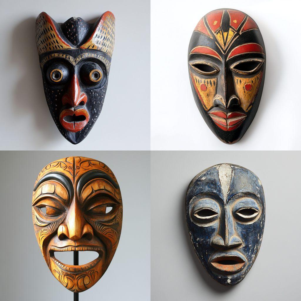 Hudoq mask style, Midjourney V6.1, render 1 of 4