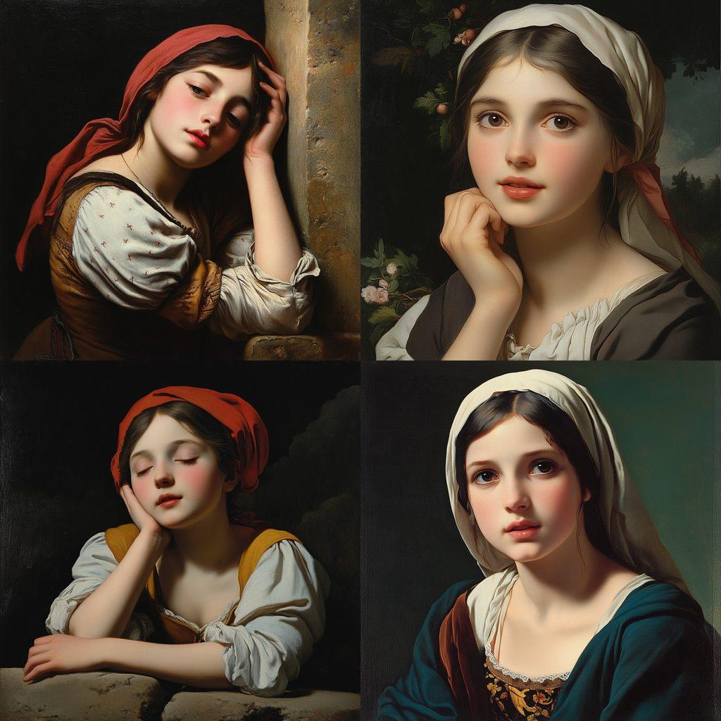 Hugues Merle style, Midjourney V6.1, render 1 of 4
