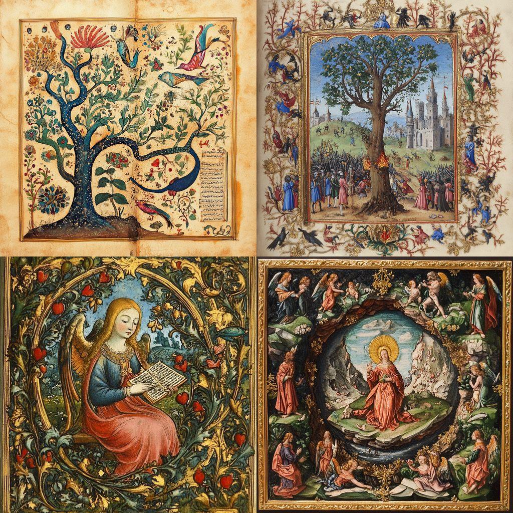 Illuminated manuscript style, Midjourney V6.1, render 1 of 4