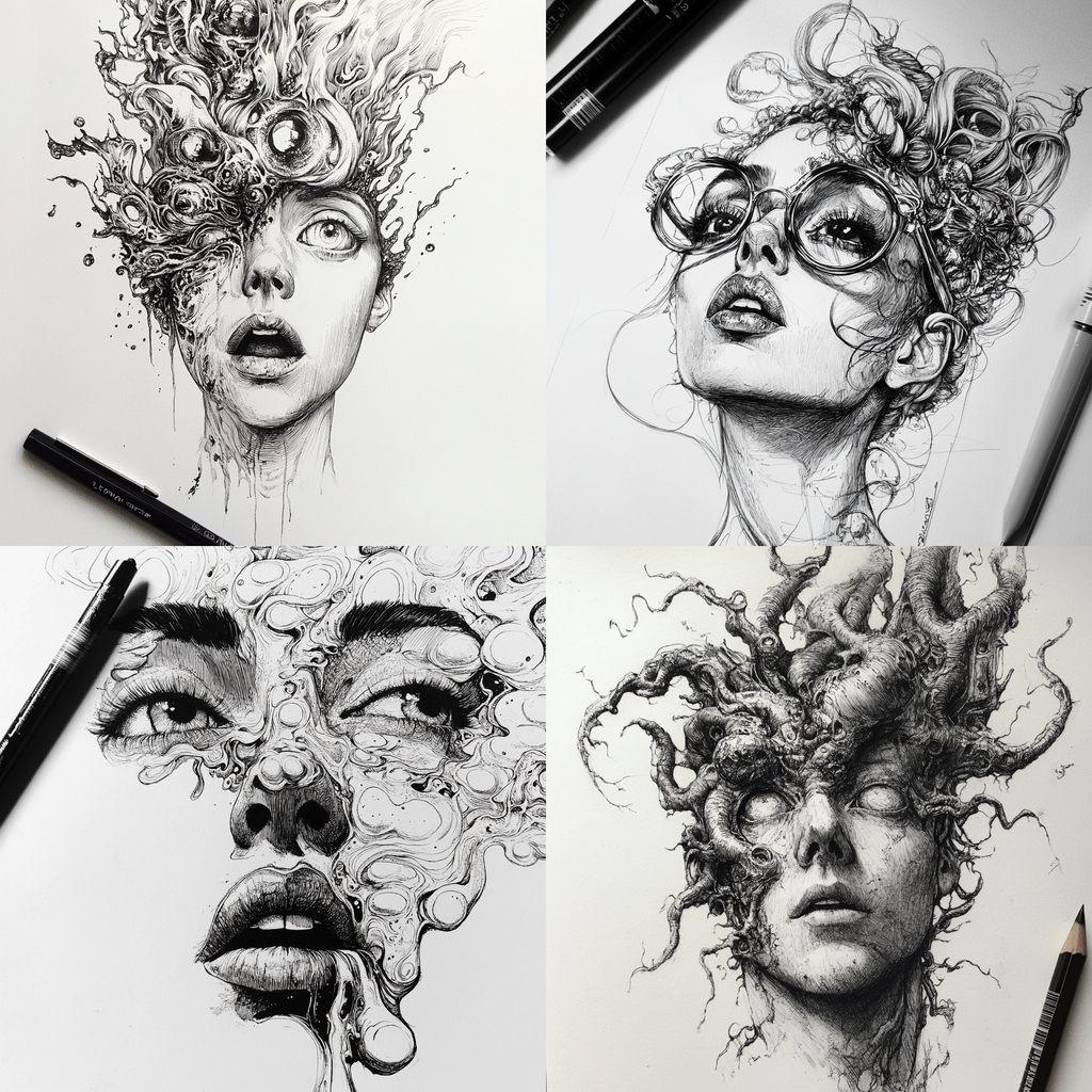 Ink drawing style, Midjourney V6.1, render 1 of 4