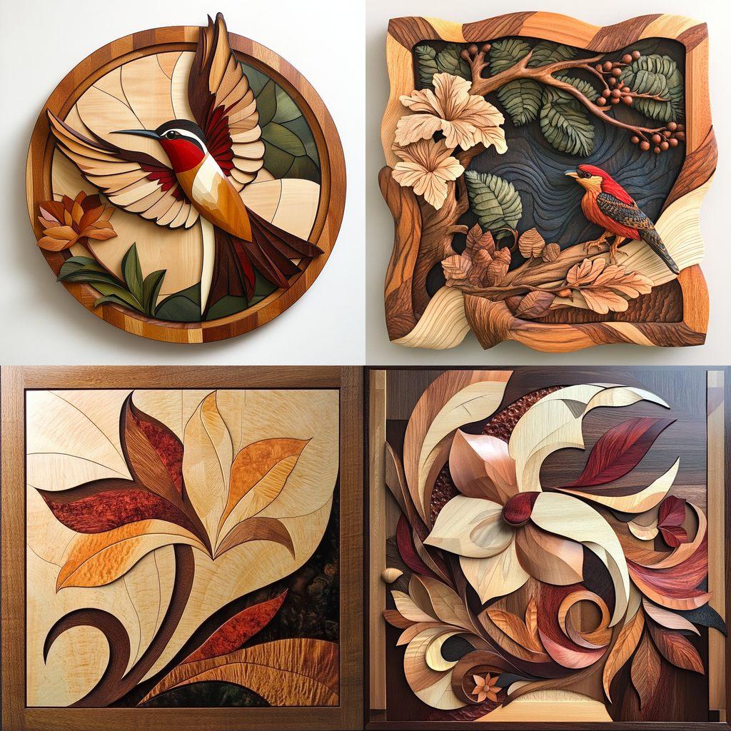 Intarsia woodworking style, Midjourney V6.1, render 1 of 4