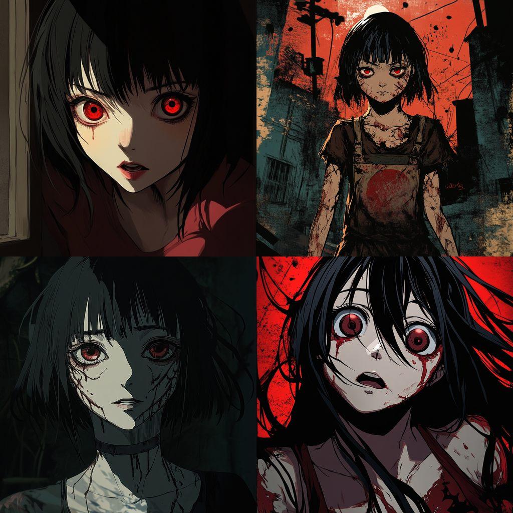 J Horror anime style style, Midjourney V6.1, render 1 of 4