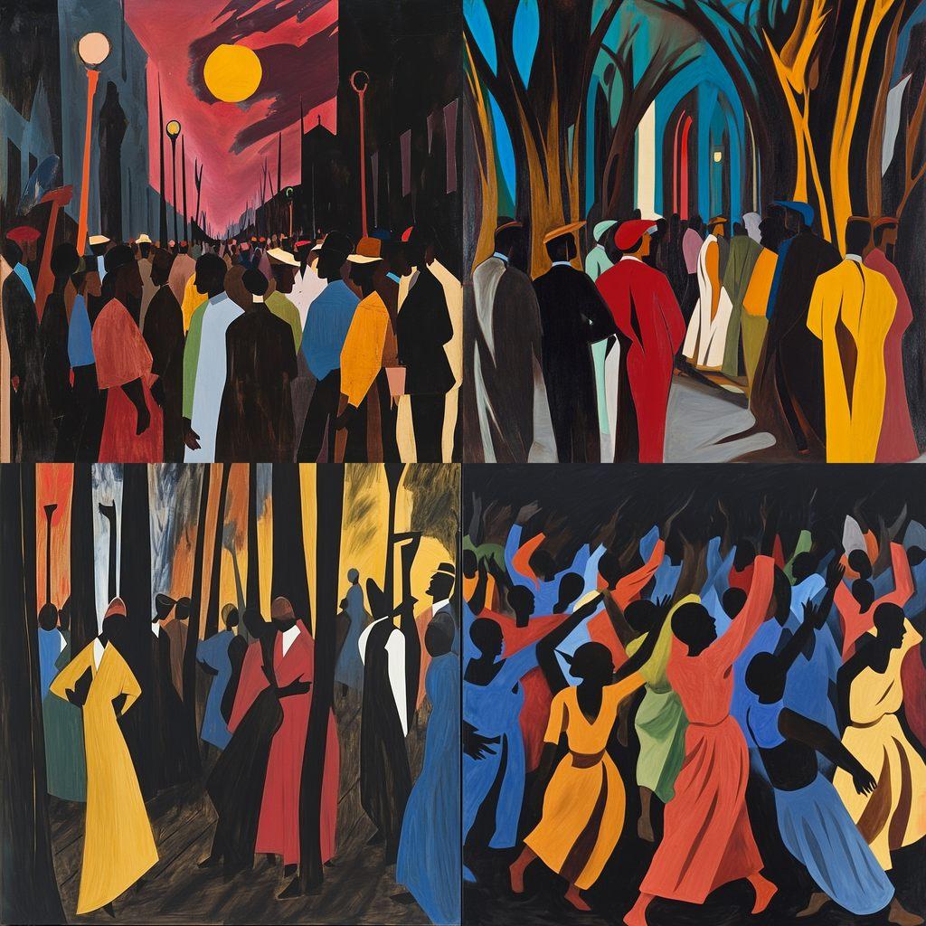 Jacob Lawrence style, Midjourney V6.1, render 1 of 4