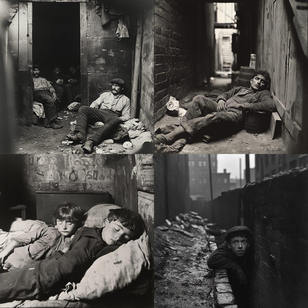 Jacob Riis style, Midjourney V6.1, render 1 of 4