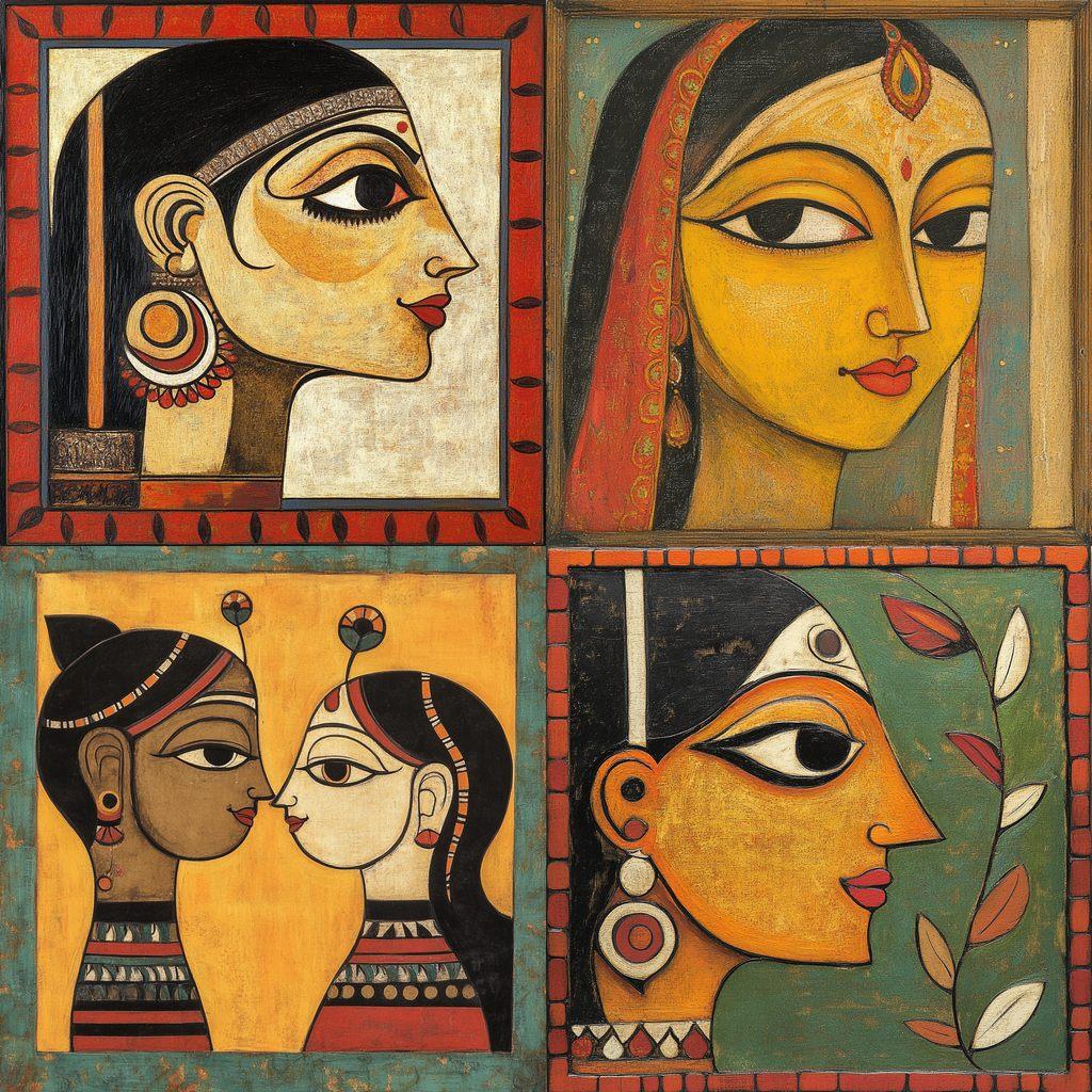 Jamini Roy style, Midjourney V6.1, render 1 of 4