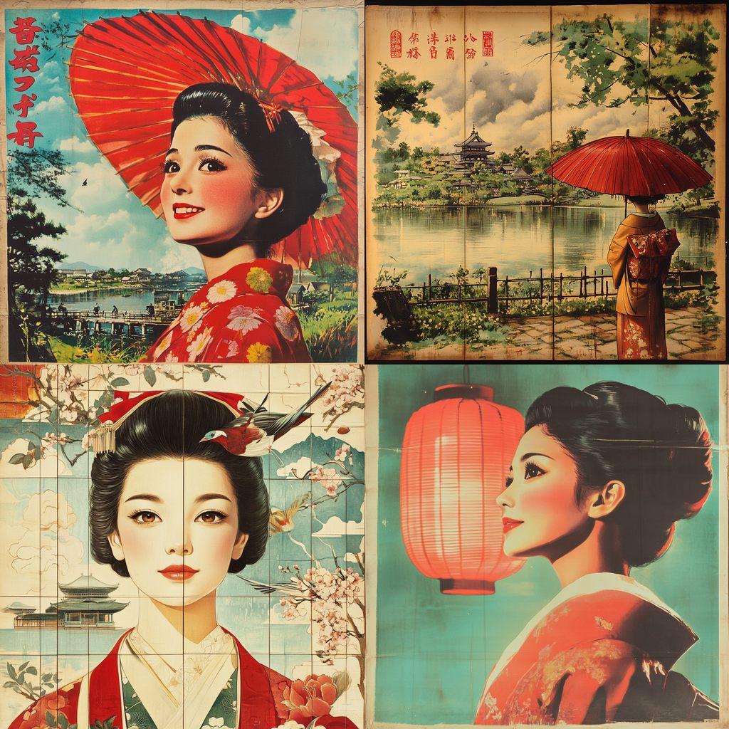 Japanese vintage poster style, Midjourney V6.1, render 1 of 4