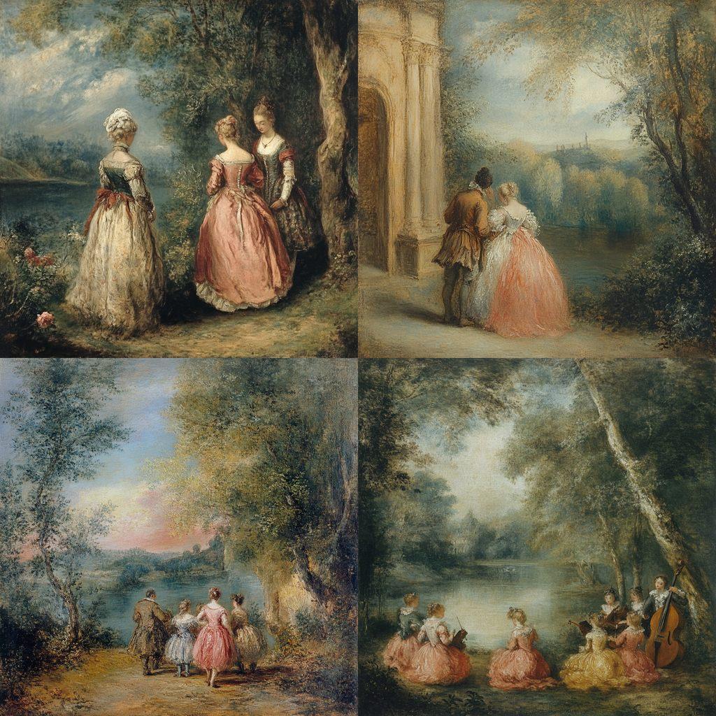 Jean-Antoine Watteau style, Midjourney V6.1, render 1 of 4