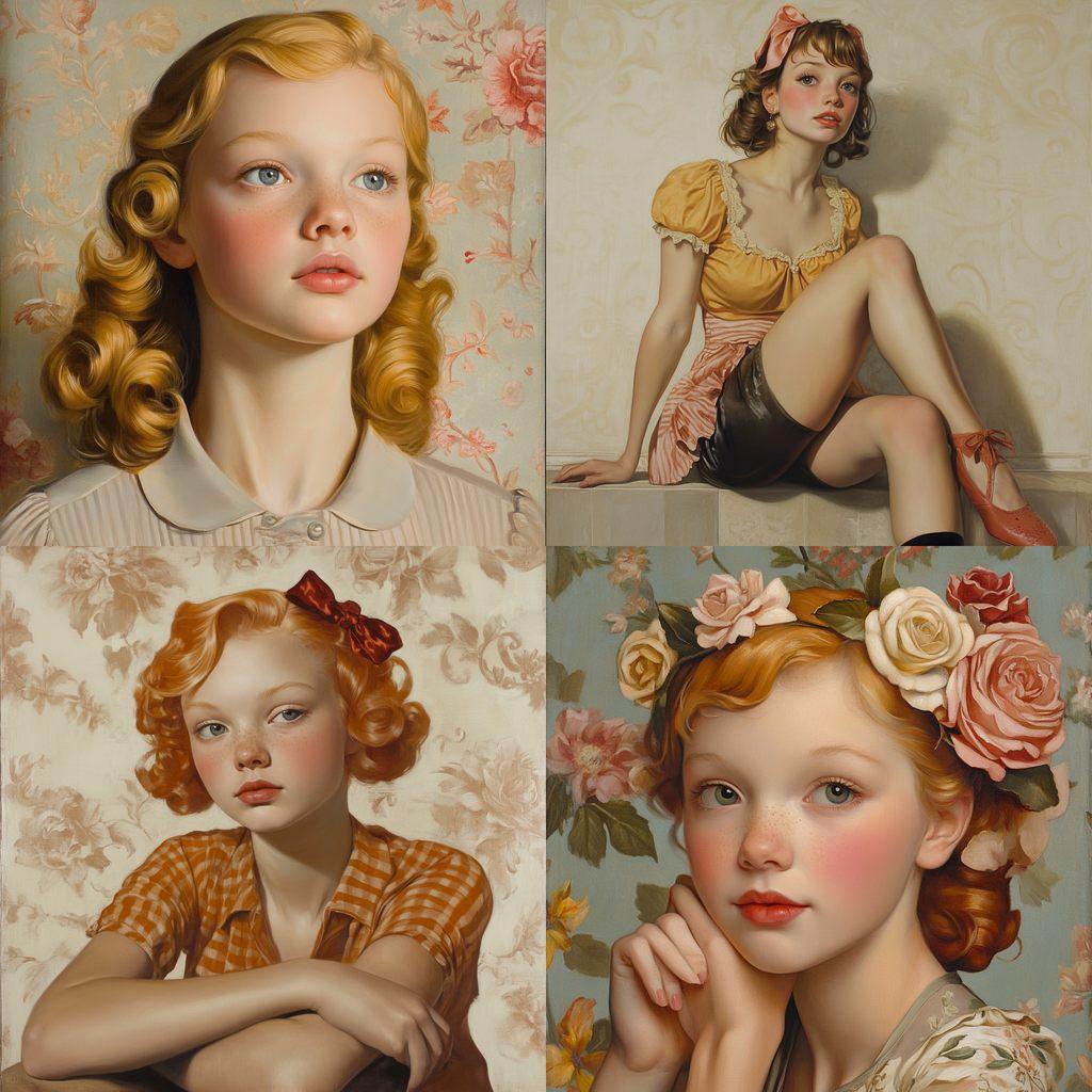 John Currin style, Midjourney V6.1, render 1 of 4