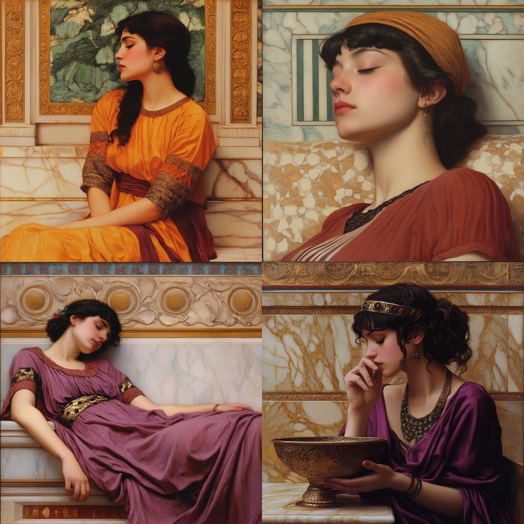 John William Godward style, Midjourney V6.1, render 1 of 4