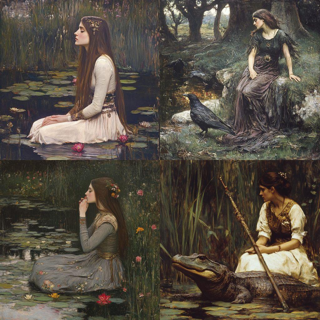 John William Waterhouse style, Midjourney V6.1, render 1 of 4