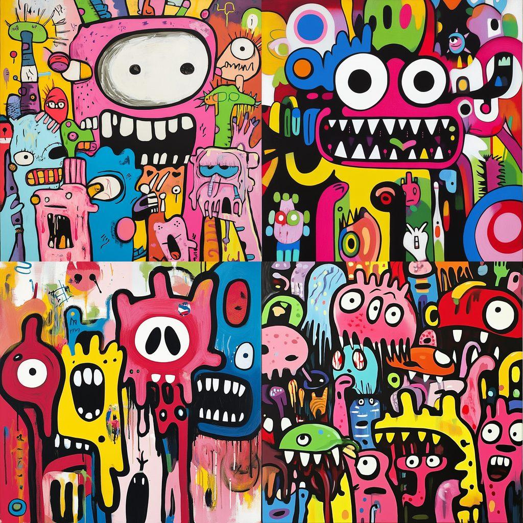 Jon Burgerman style, Midjourney V6.1, render 1 of 4